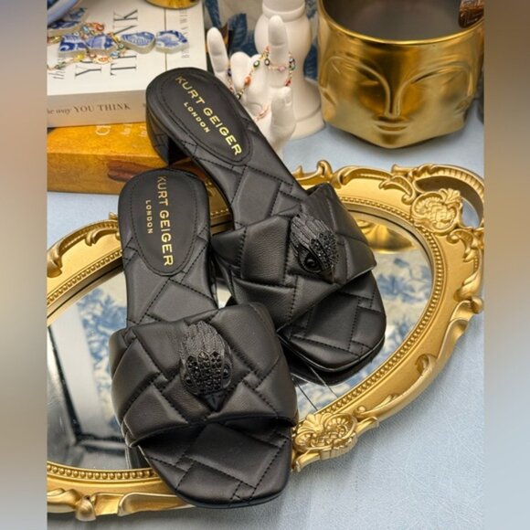 🆕 KURT GEIGER LONDON 🧿 NWOB Black Kensington Quilted Block Heel Sandal, Sz35 5 - Picture 7 of 16